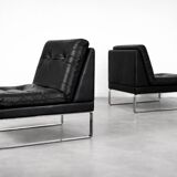 Vintage Mid-Century German Modern Minimalist Leather and Chrome Modular Sofa