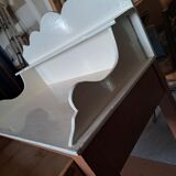 Meuble de salle de bain en bois patine blanche et marron