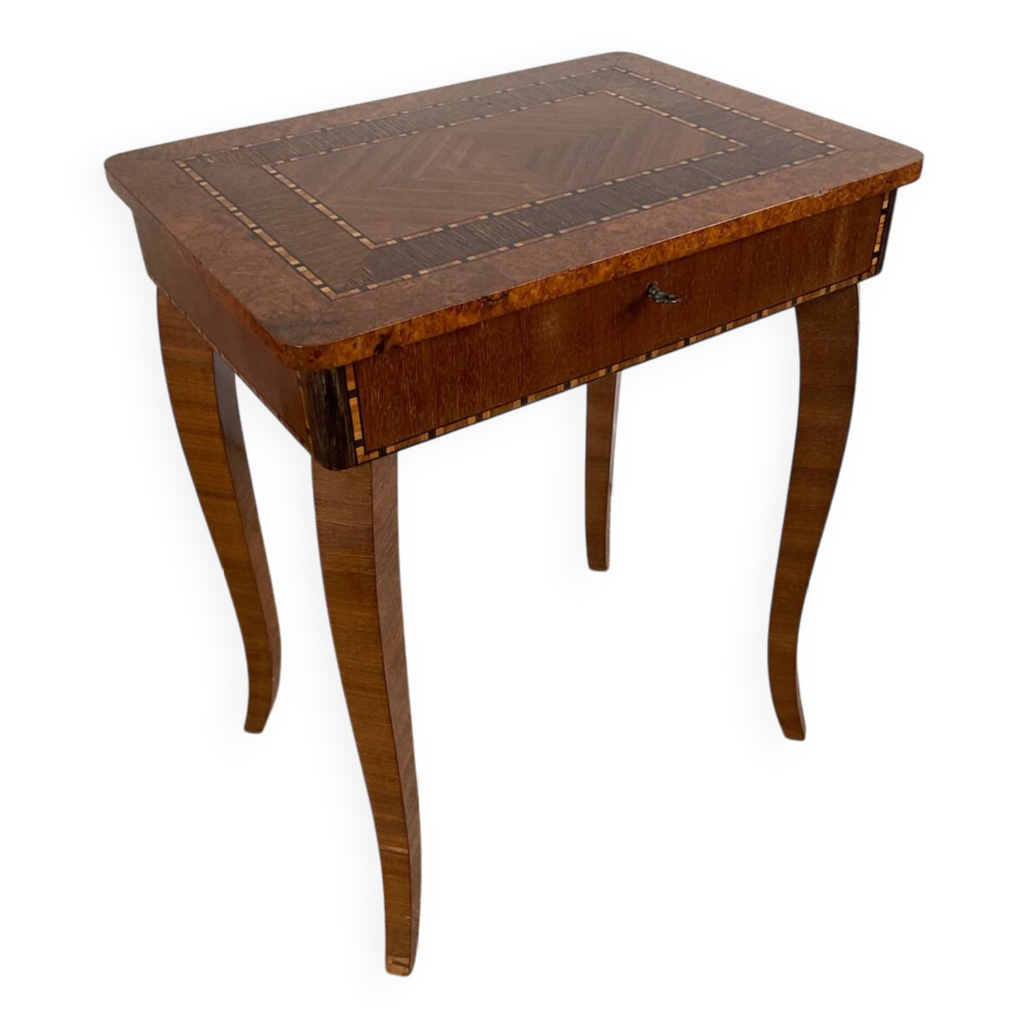 Small marquetry pedestal table with key storage