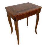 Small marquetry pedestal table with key storage