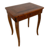 Small marquetry pedestal table with key storage