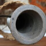 Stoneware lamp signed Rouard, wicker lampshade, 50s