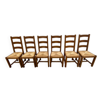 Série de 6 chaises en chêne massif