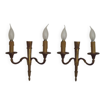 Pair Vintage French Gilt Bronze Double Empire Arrow Style Wall Lights