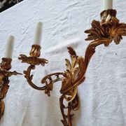 Pair of vintage French wall sconces in bronze, Louis XV Rococo style.
