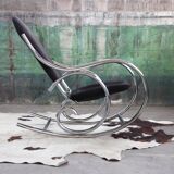 1970s chrome and black velvet sculptural rocking chair