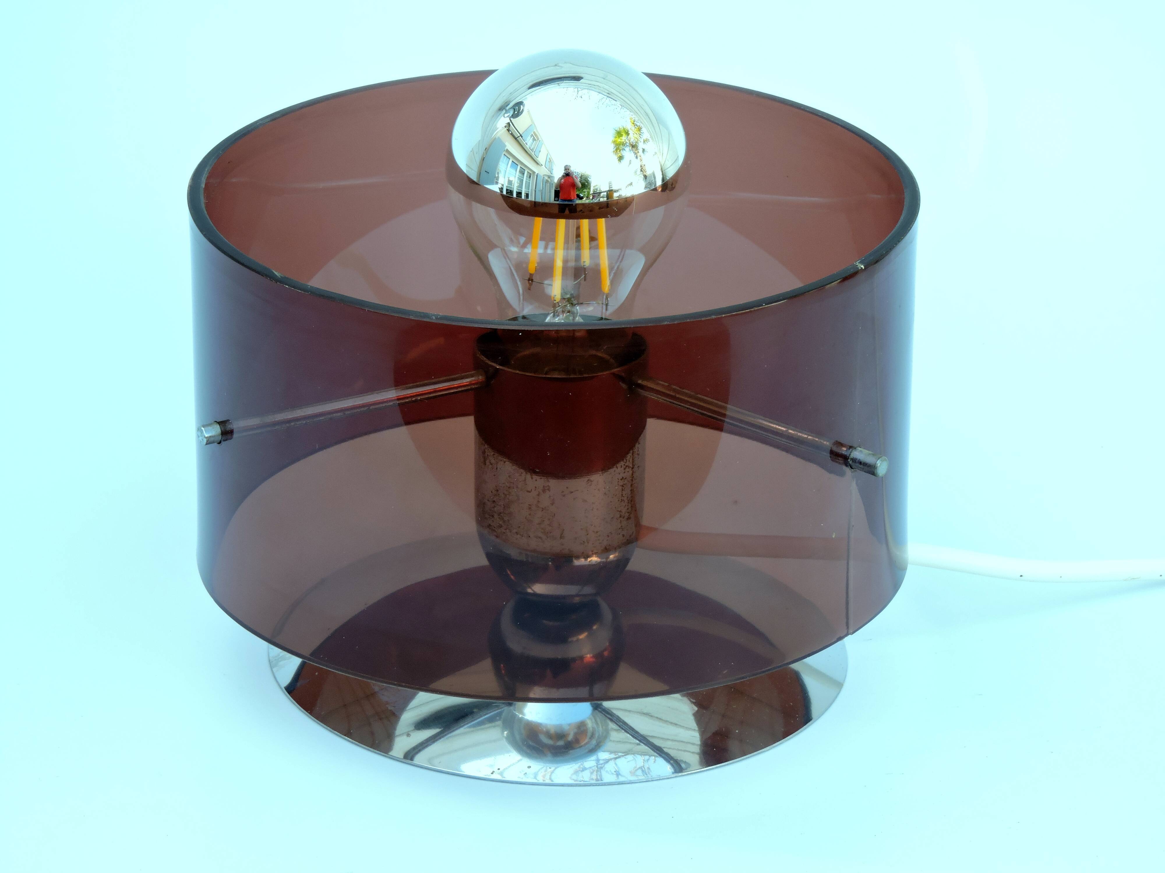 Table lamp Published by Oxar, circa 1972 Philippe Rogier in metal & smoked Altuglas