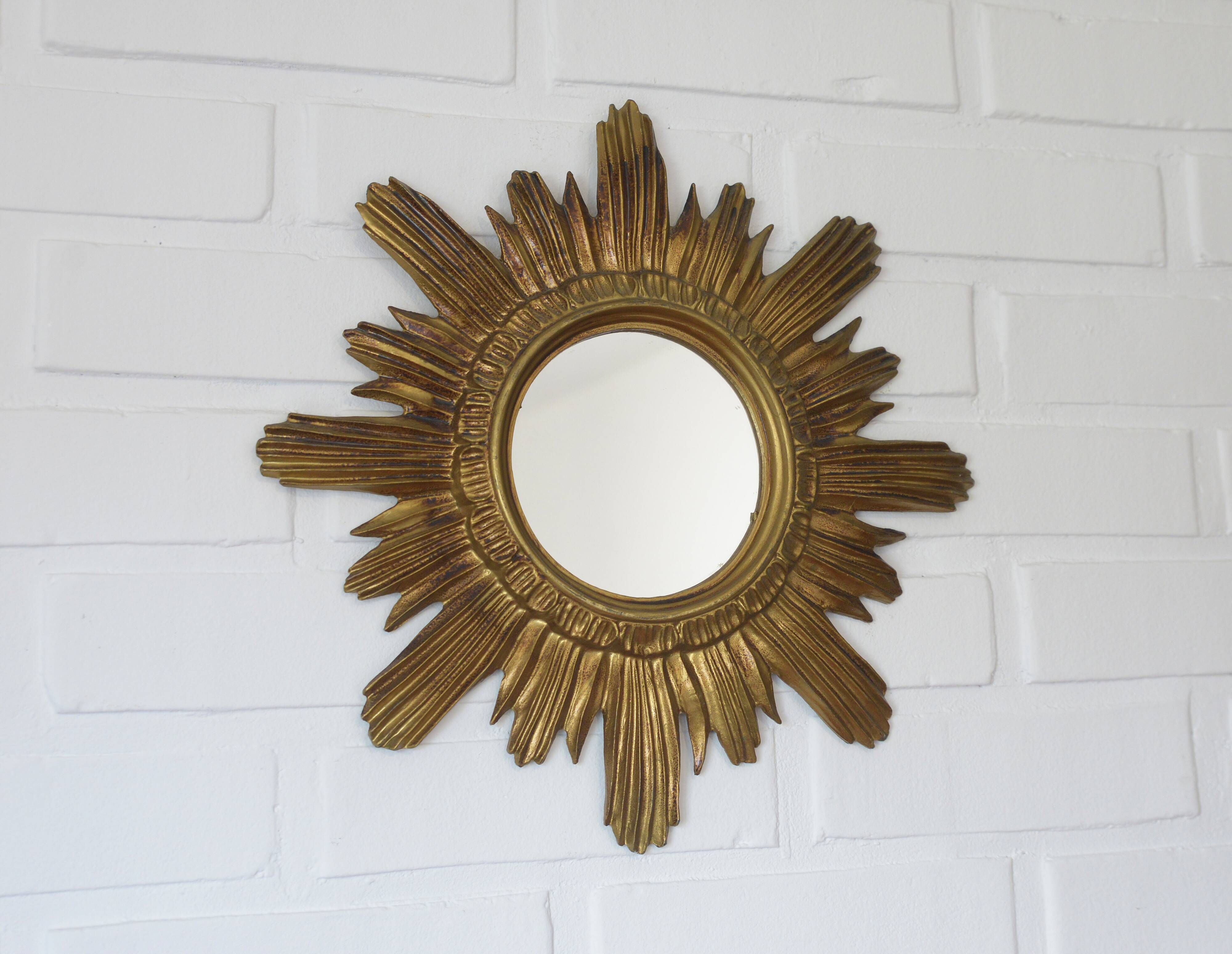 Vintage Gold Sunburst Wall Mirror Made in Italy 1960's Hollywood Regency