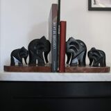 Serre-livres art déco, bois et marbre, Armand