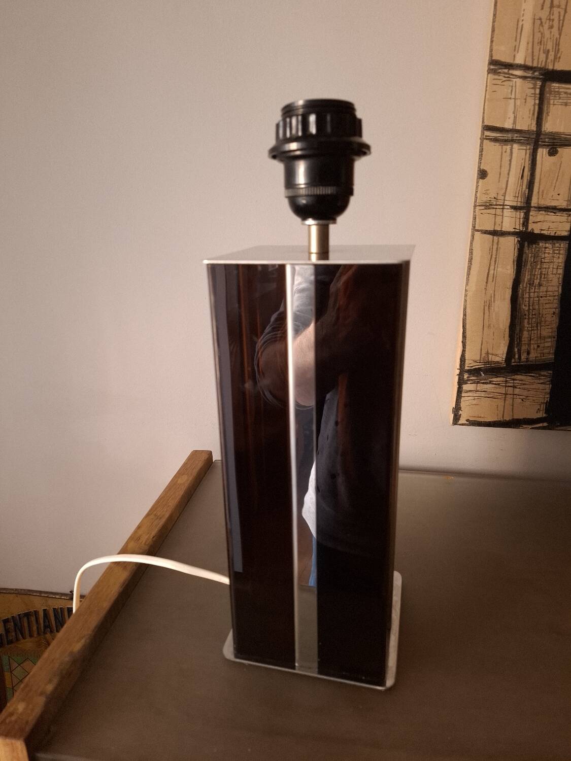 Pied de lampe années 70'S en plexi et chrome