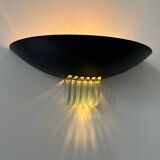 Pair of vintage post-modernist wall lights, black metal and glass, France 1980