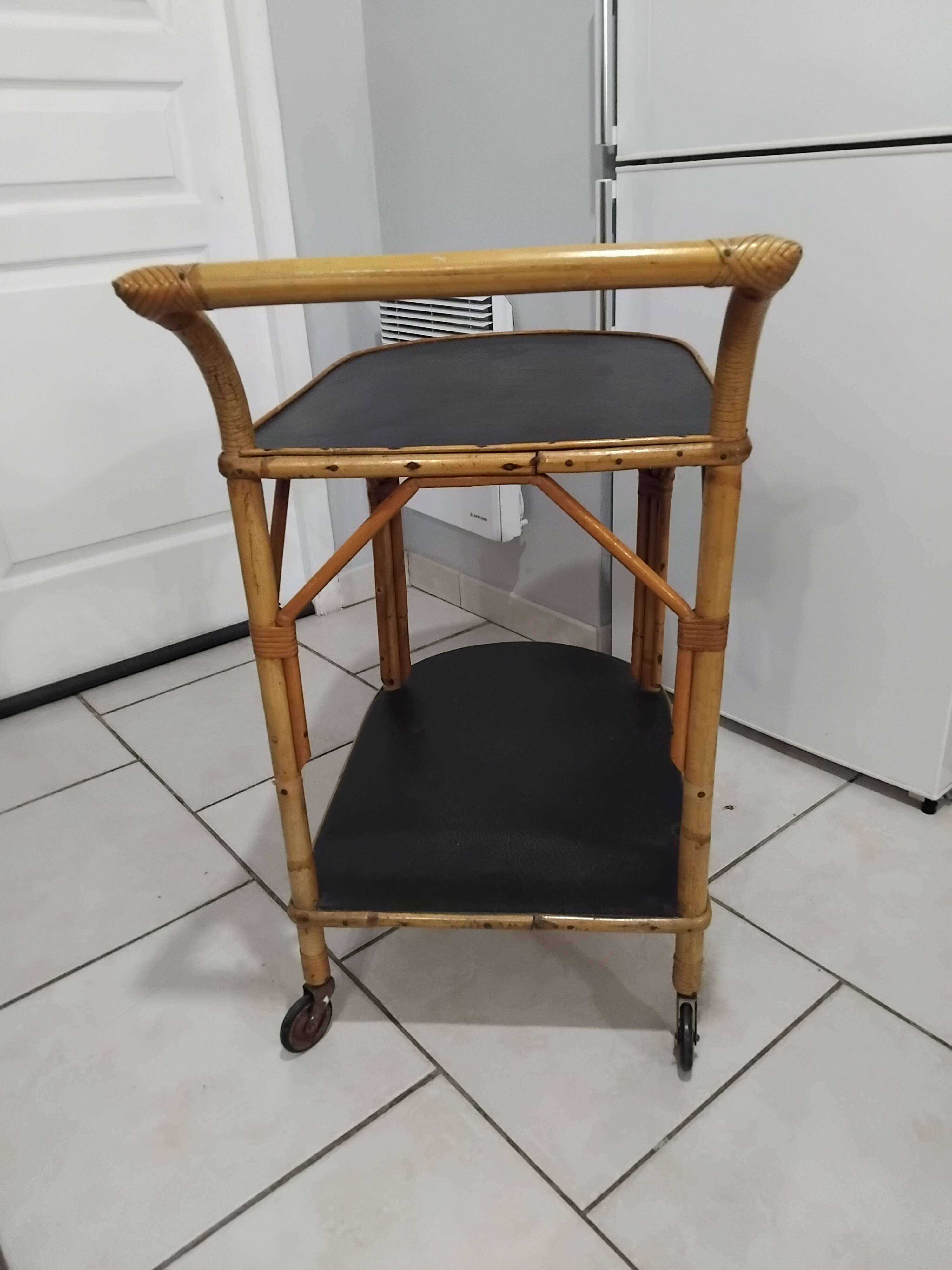 Vintage rattan serving trolley