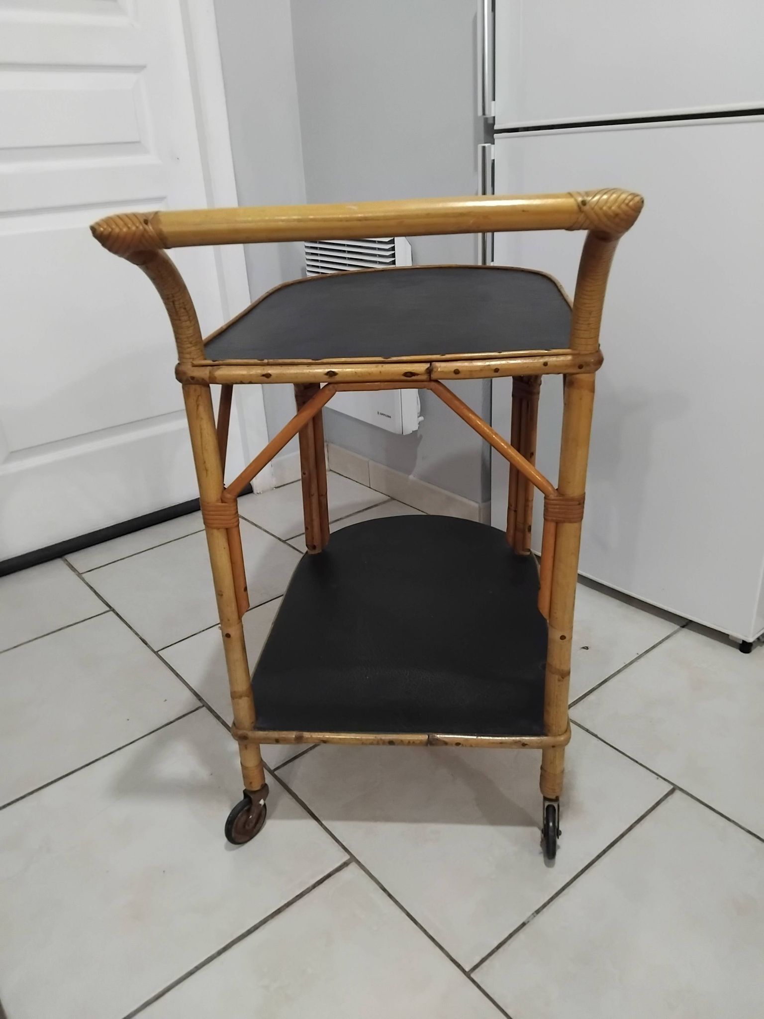 Vintage rattan serving trolley