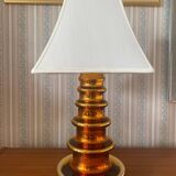 Metallic Amber Glass Table Lamp by Gustav Leek for Orrefors, 1960s