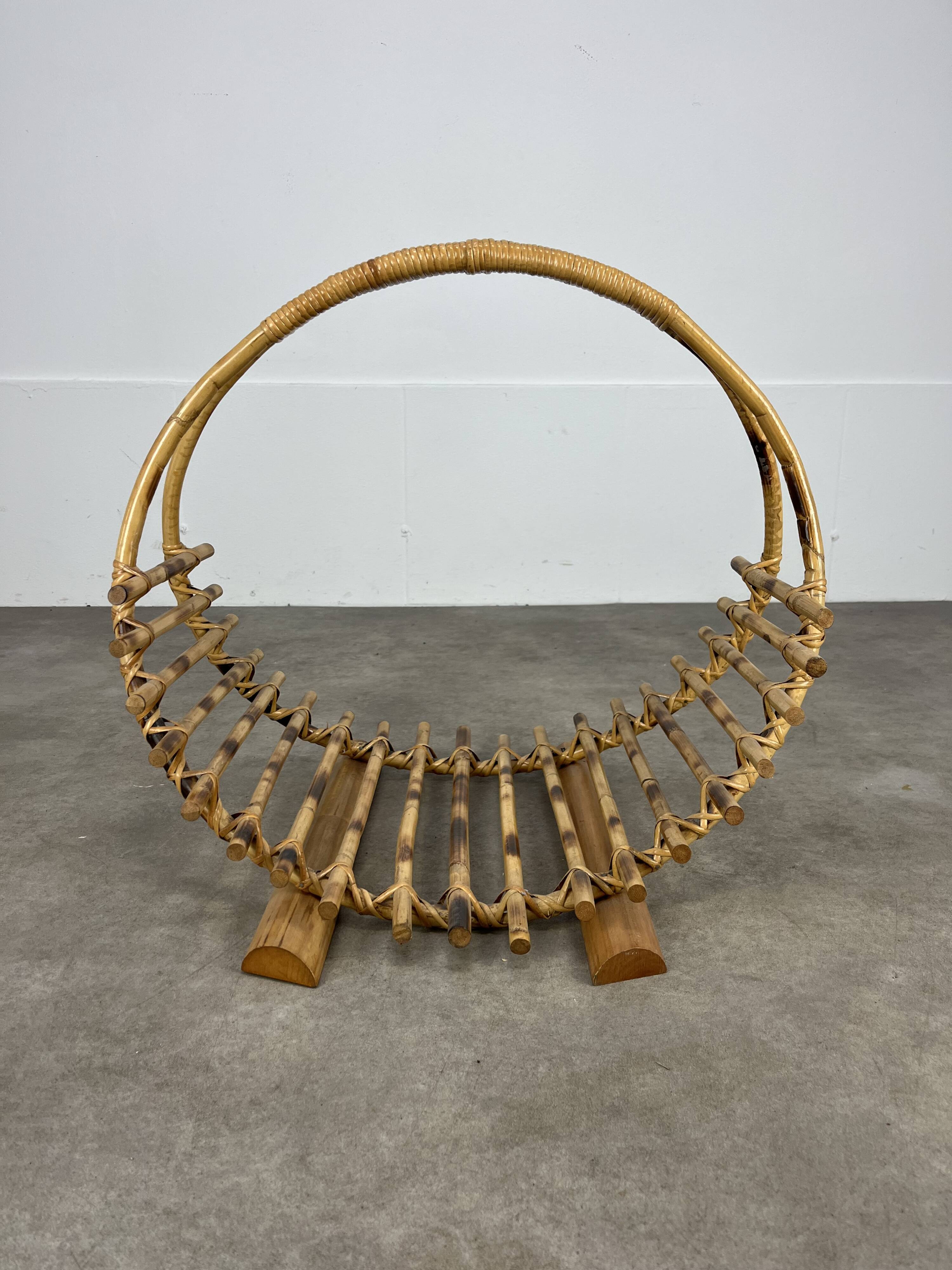 Vintage rattan log basket, 1960s