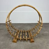 Vintage rattan log basket, 1960s