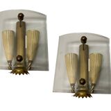 Brass Glass Sconces in a Fontana Arte  style
