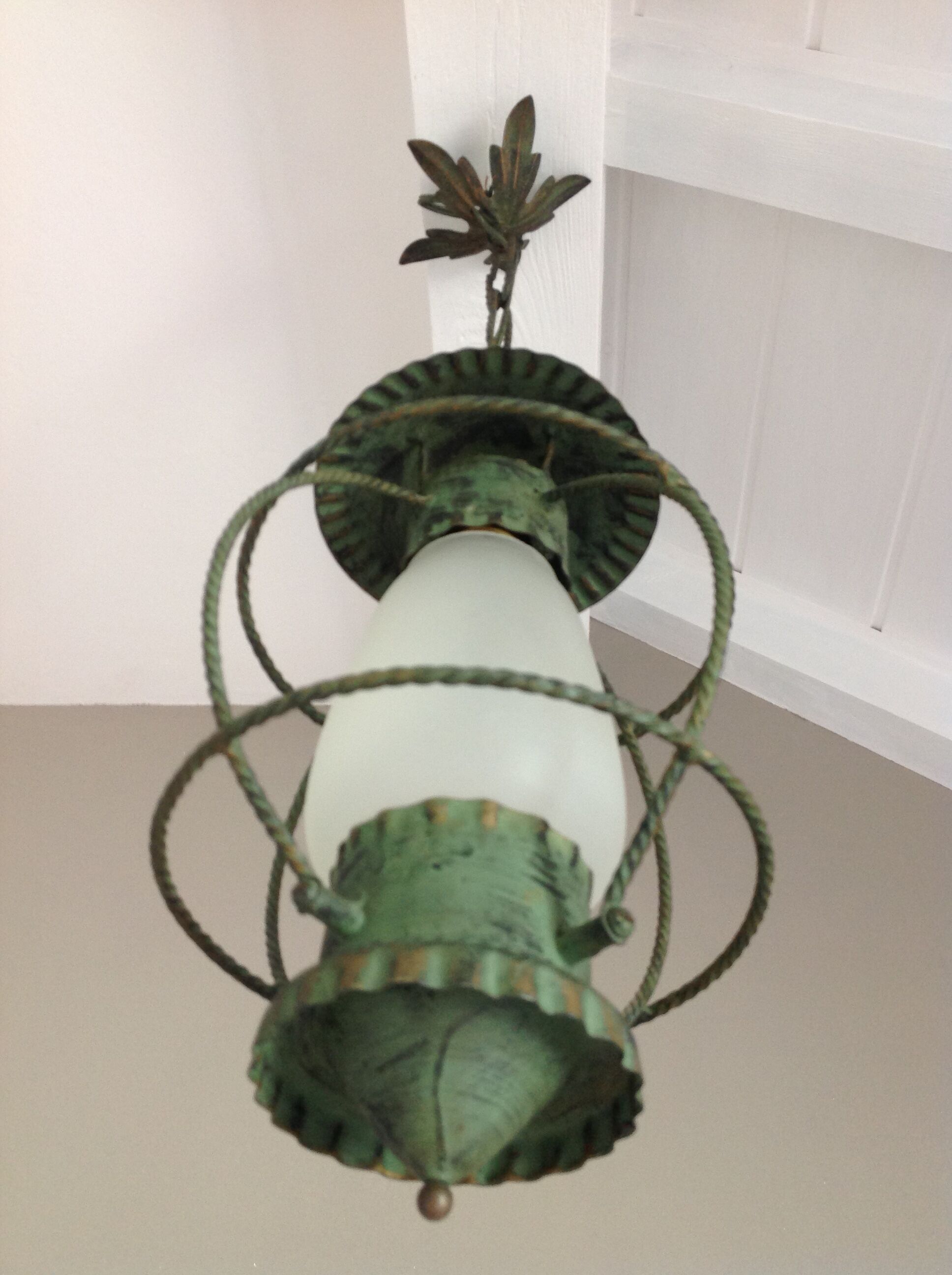 Lantern hanging lamp vintage green effect of gray painted metal