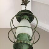 Lantern hanging lamp vintage green effect of gray painted metal