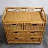 Rattan and bamboo chest of drawers 70s