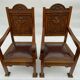 Pair of armchairs trone XIX eme neo gothic sculpts leather seat