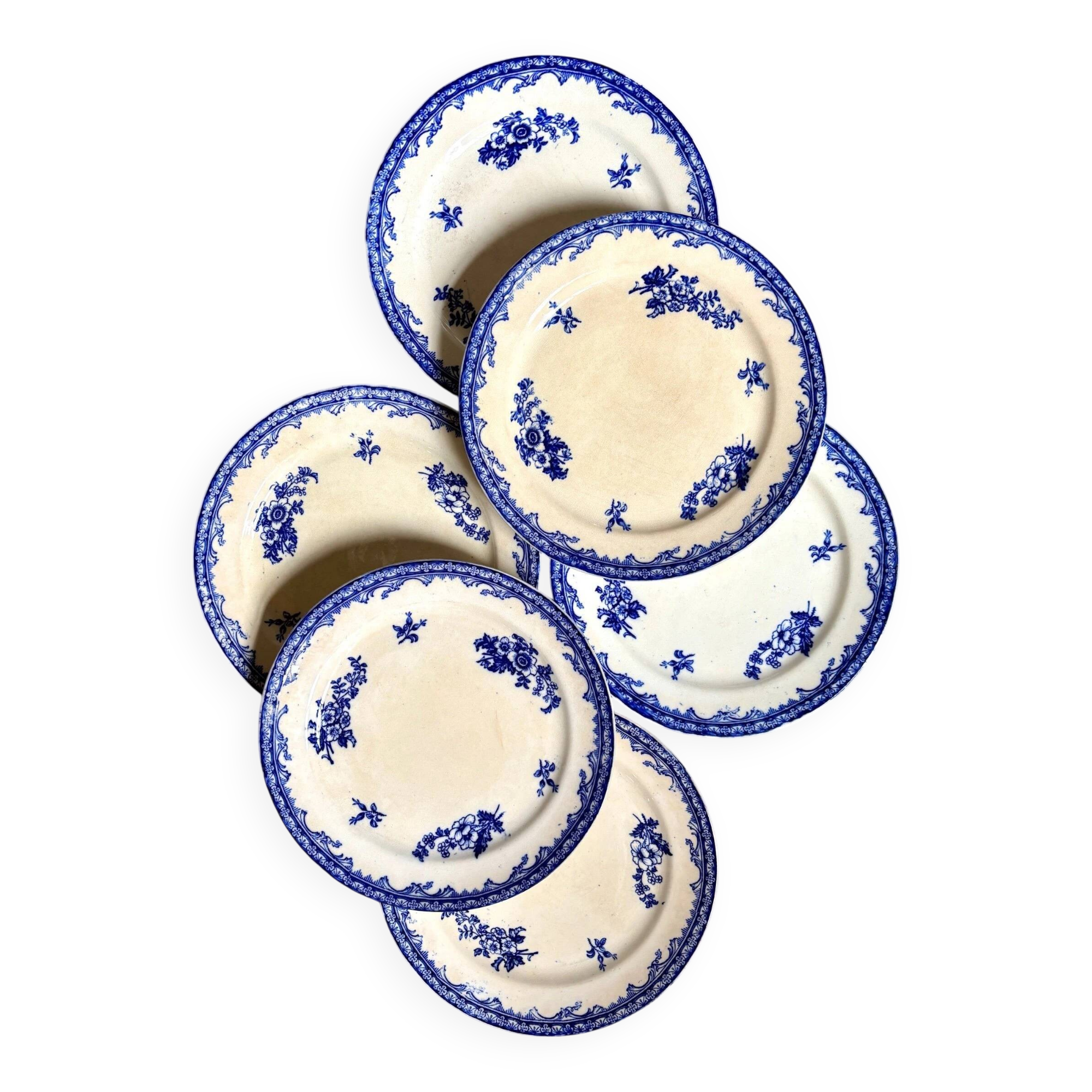 6 Staffordshire blue ironstone dinner plates