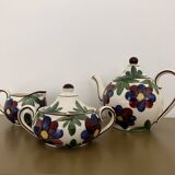 Théière Schramberg avec sucrier et pot à lait motif fleurs peint à la main