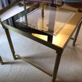 Lot: set of 3 nest of tables in brass and smoked gold glass 1970s
