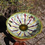 Openwork fruit cup with yellow and red drips - Fat lava, West Germany - 70s