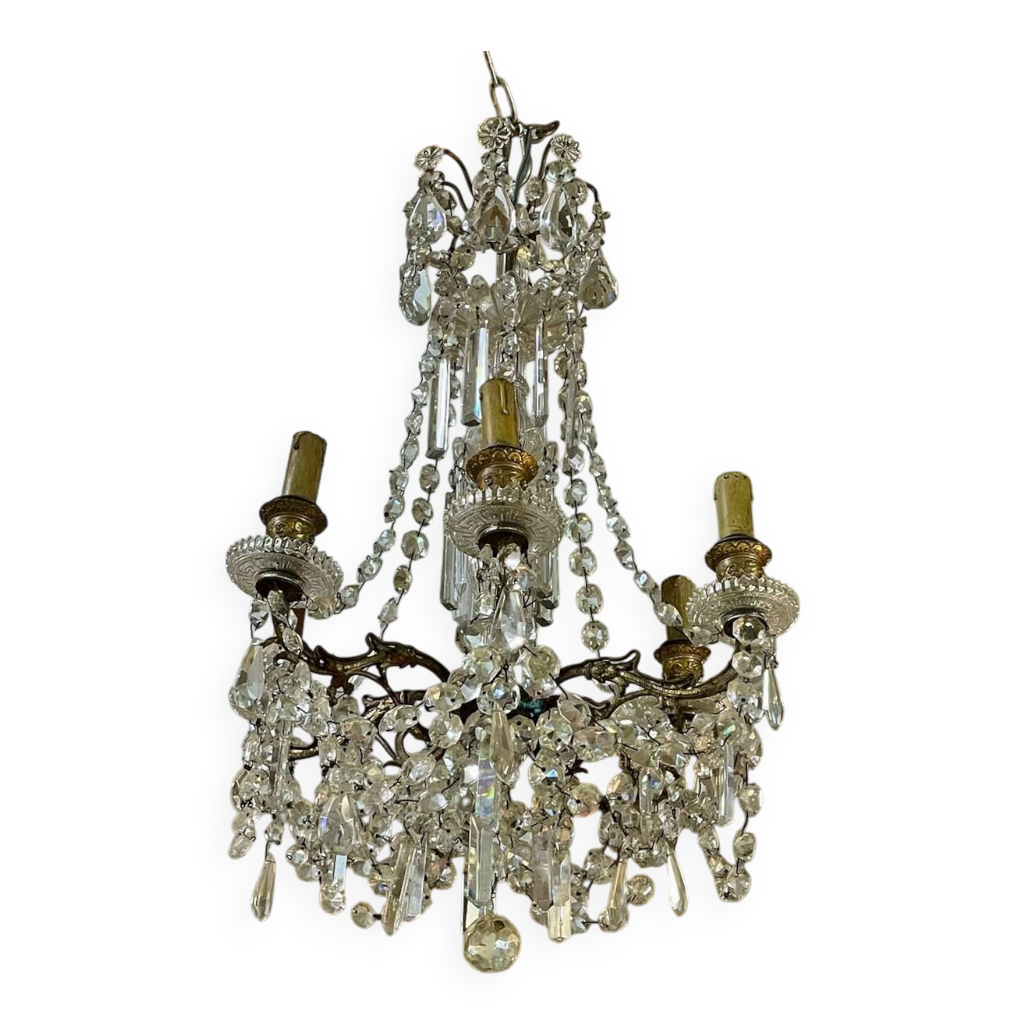 6-light crystal and bronze chandelier - 19th century