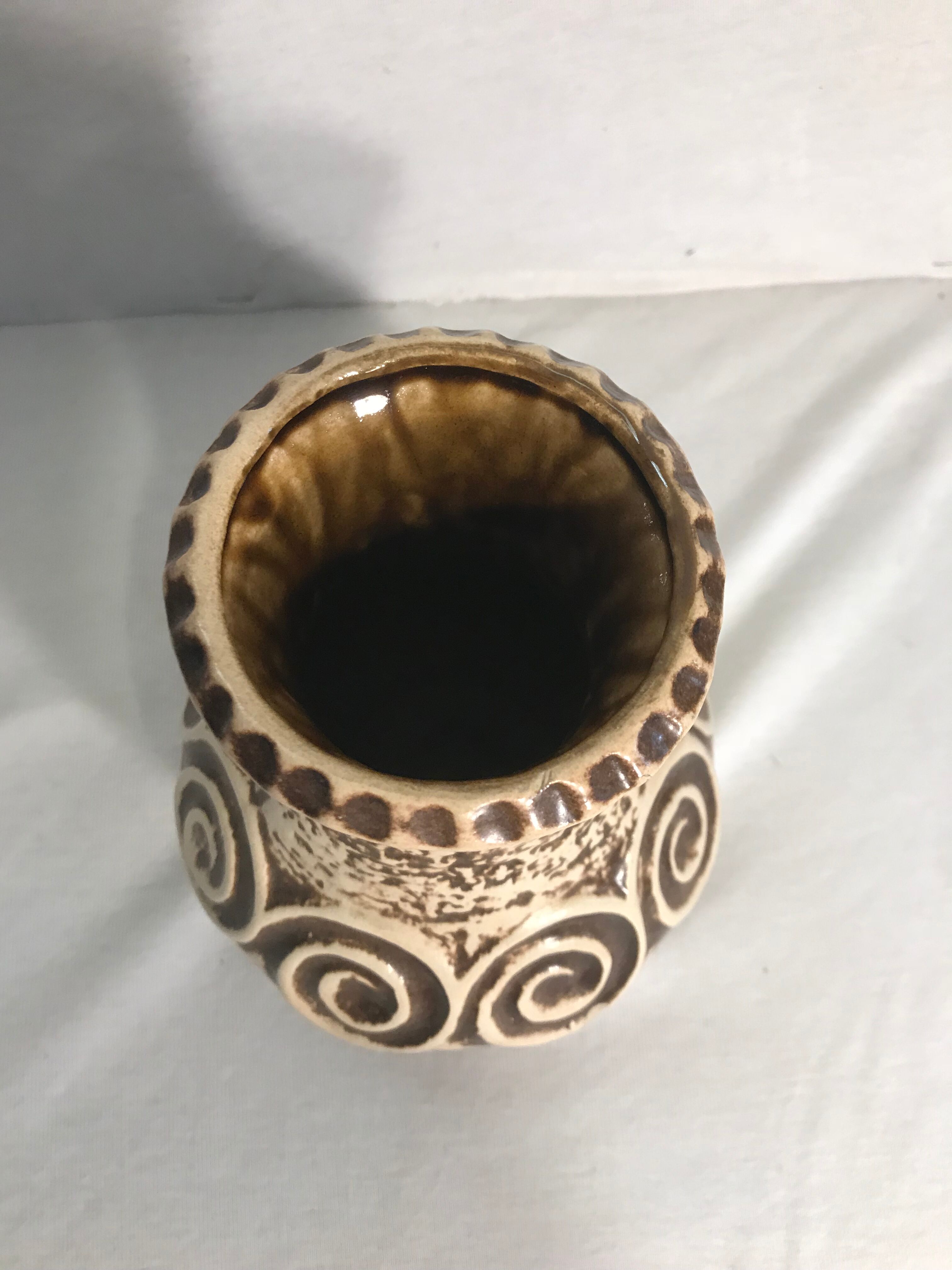Old Vase Jaspa ceramic Beige & Brown Decoration 70s Vintage
