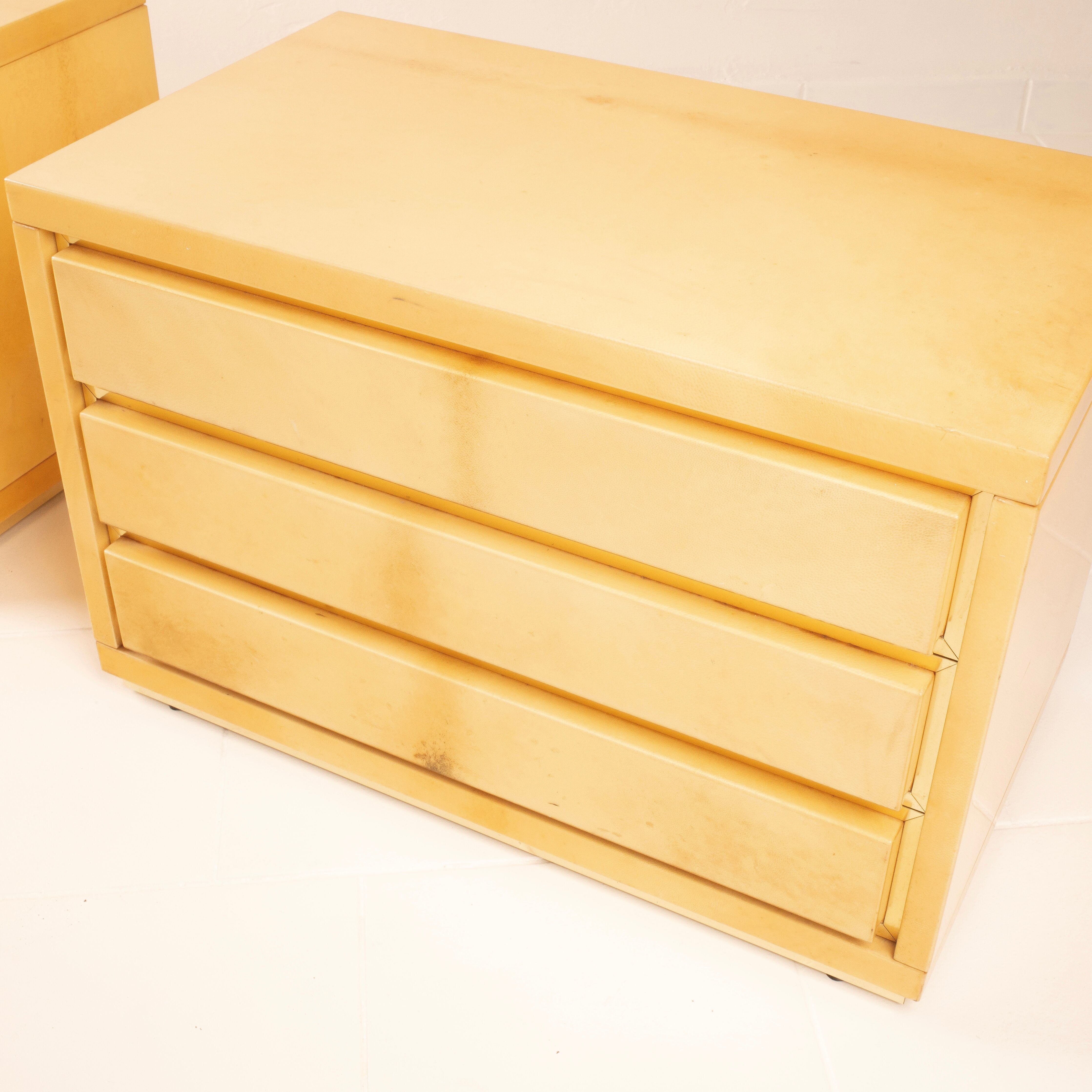 Angelo Mazzola Parchment Nightstands for Salpol In the Manner of Aldo Tura