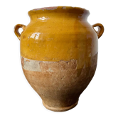 Ancien pot à confit / graisse terre cuite vernissé jaune sud ouest France