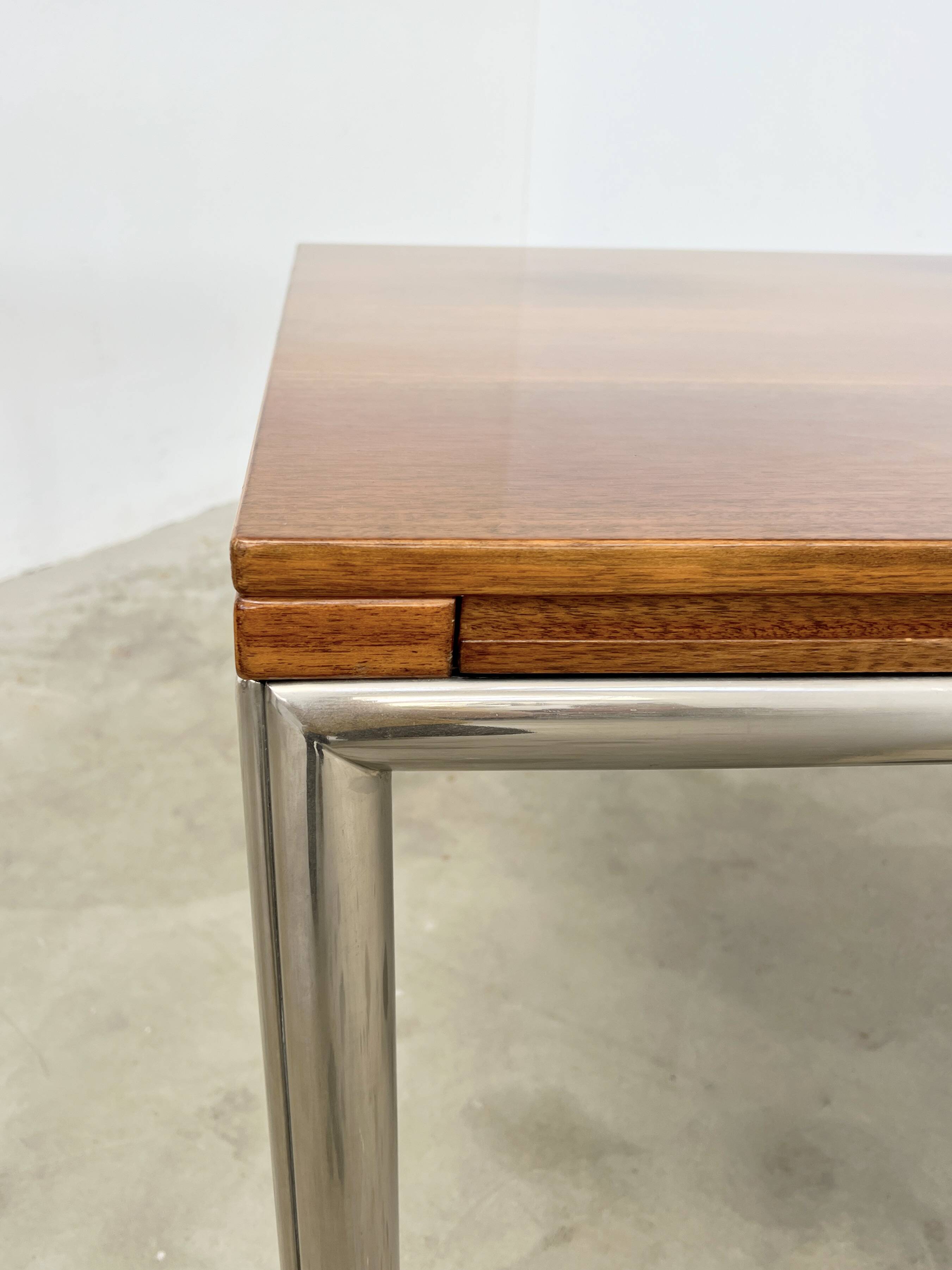Italian walnut and chrome dining table with 4 drawers
