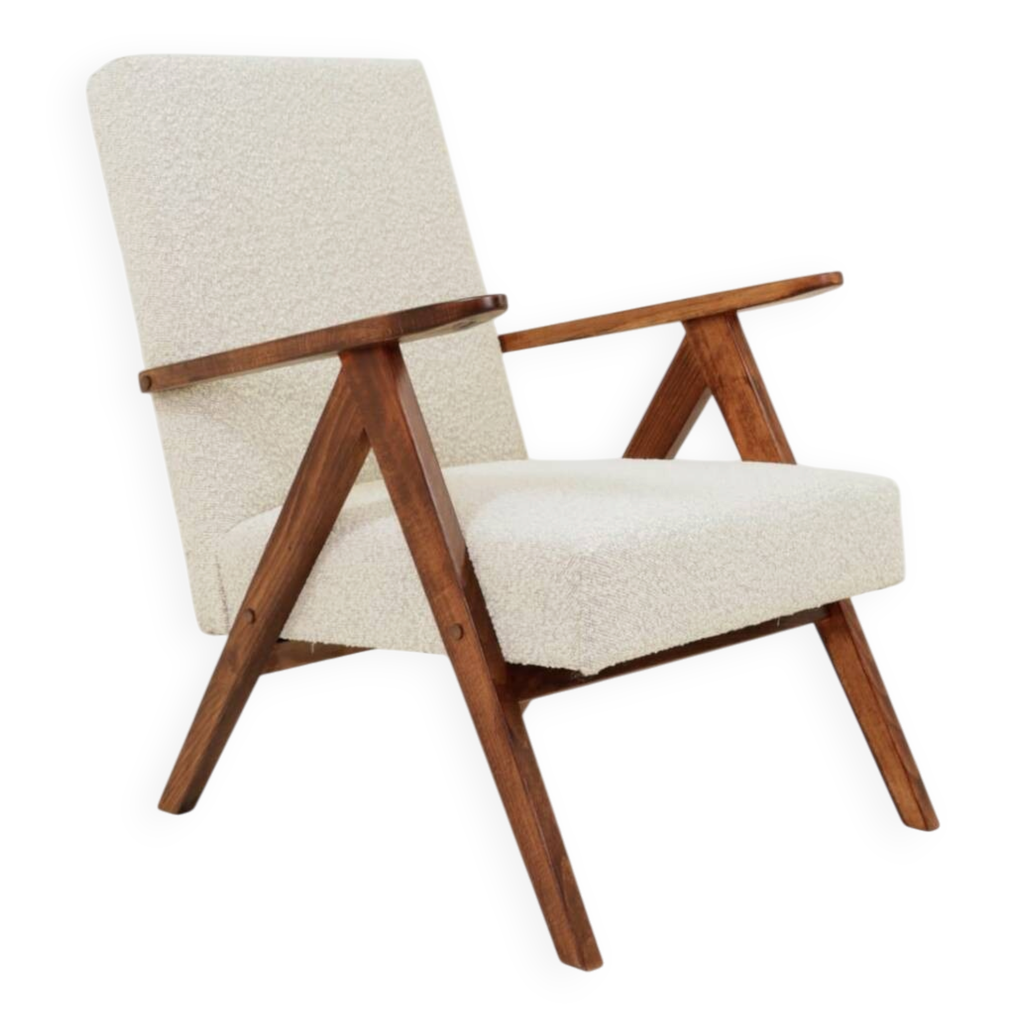 Vintage long chair off-white bouclé zigzag