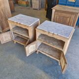 2 antique bedside tables made of solid wood and marble – sandblasted