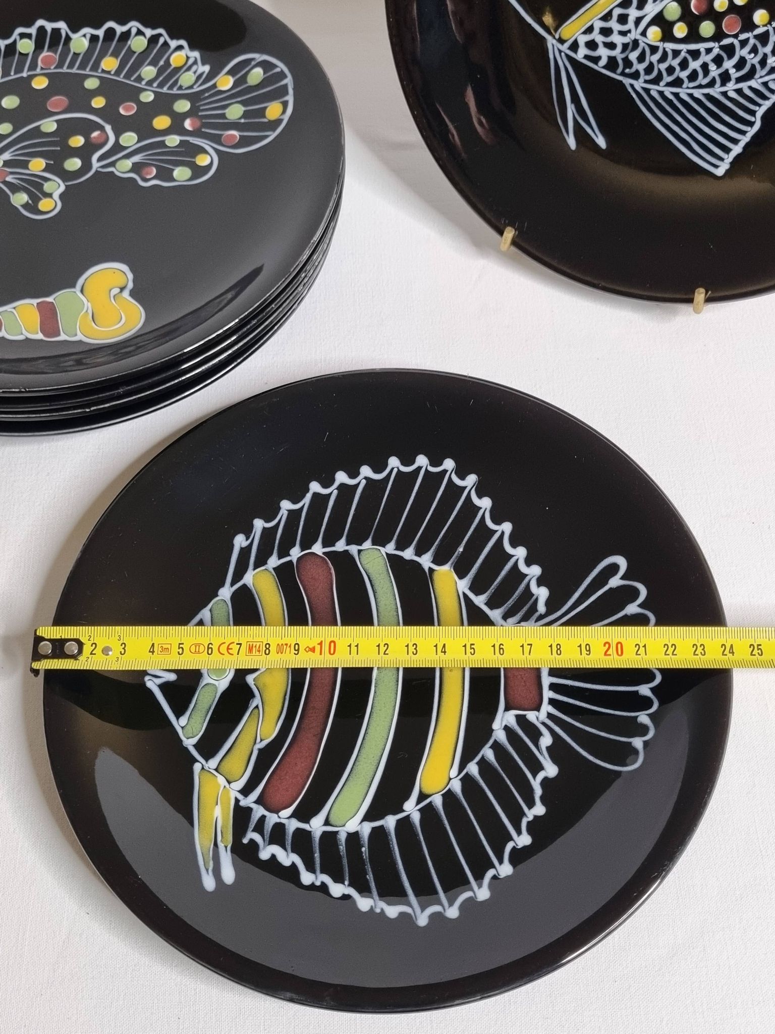 Set of 6 vintage plates with fish decoration after Robert Picault, 1960, 24 cm