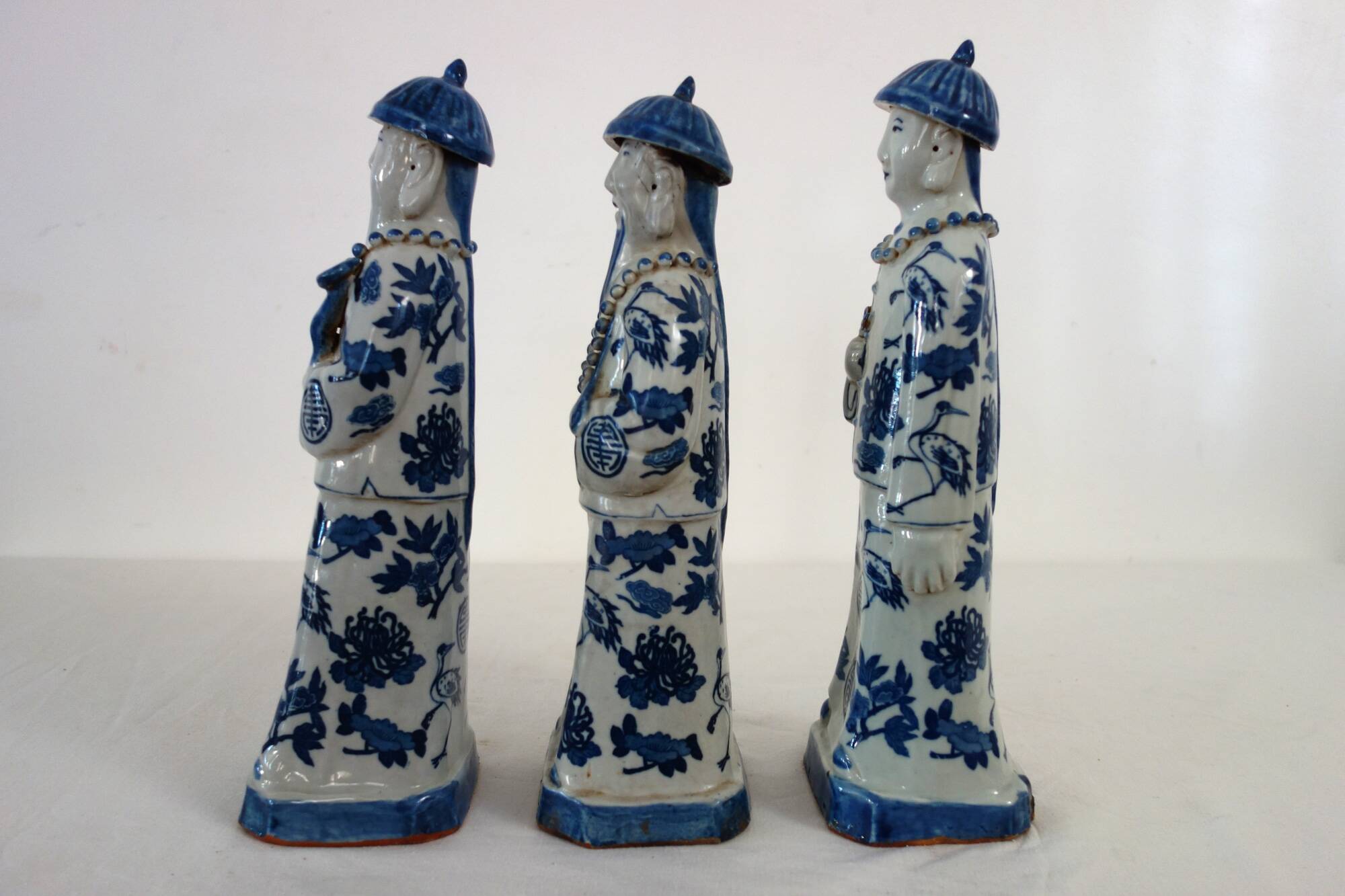3 figurines of emperors from the Qing dynasty, China, early 20th century.