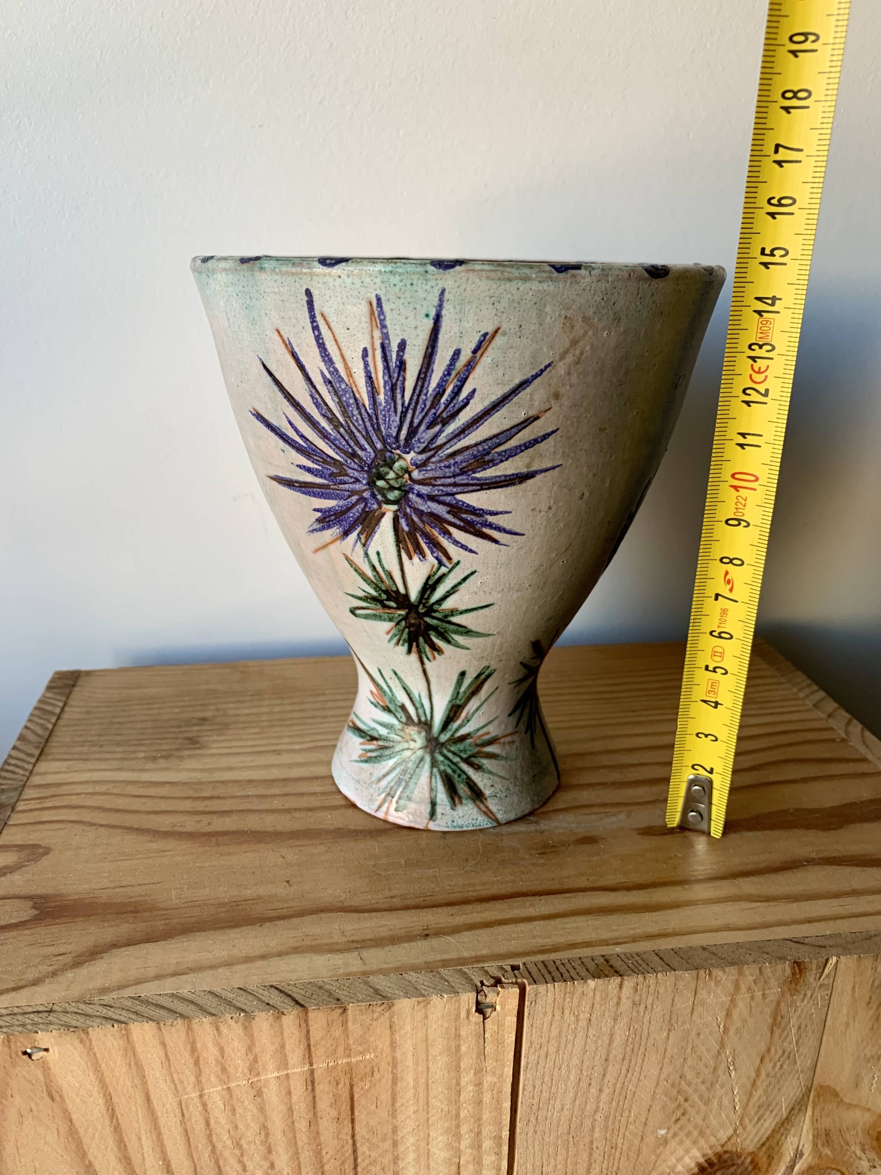 Vintage Ceramic Vase with SAVOIE Thistles