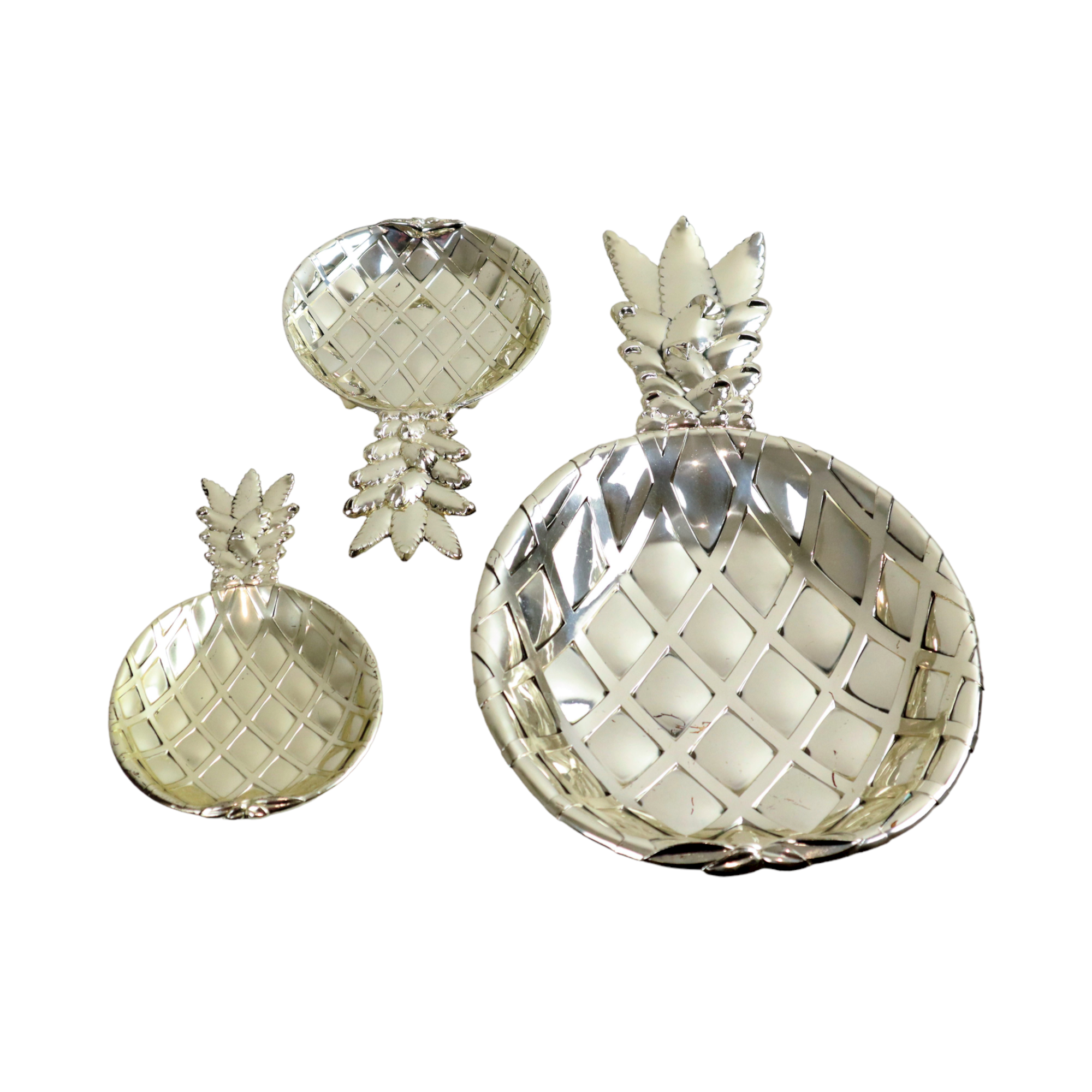 Silver plated pineapple bowls set of 3 mid century modern seventies  as new 40cm