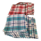 Ensemble de 12 serviettes vintage à carreaux – Rouge et turquoise