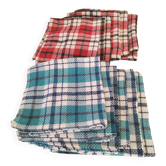 Ensemble de 12 serviettes vintage à carreaux – Rouge et turquoise