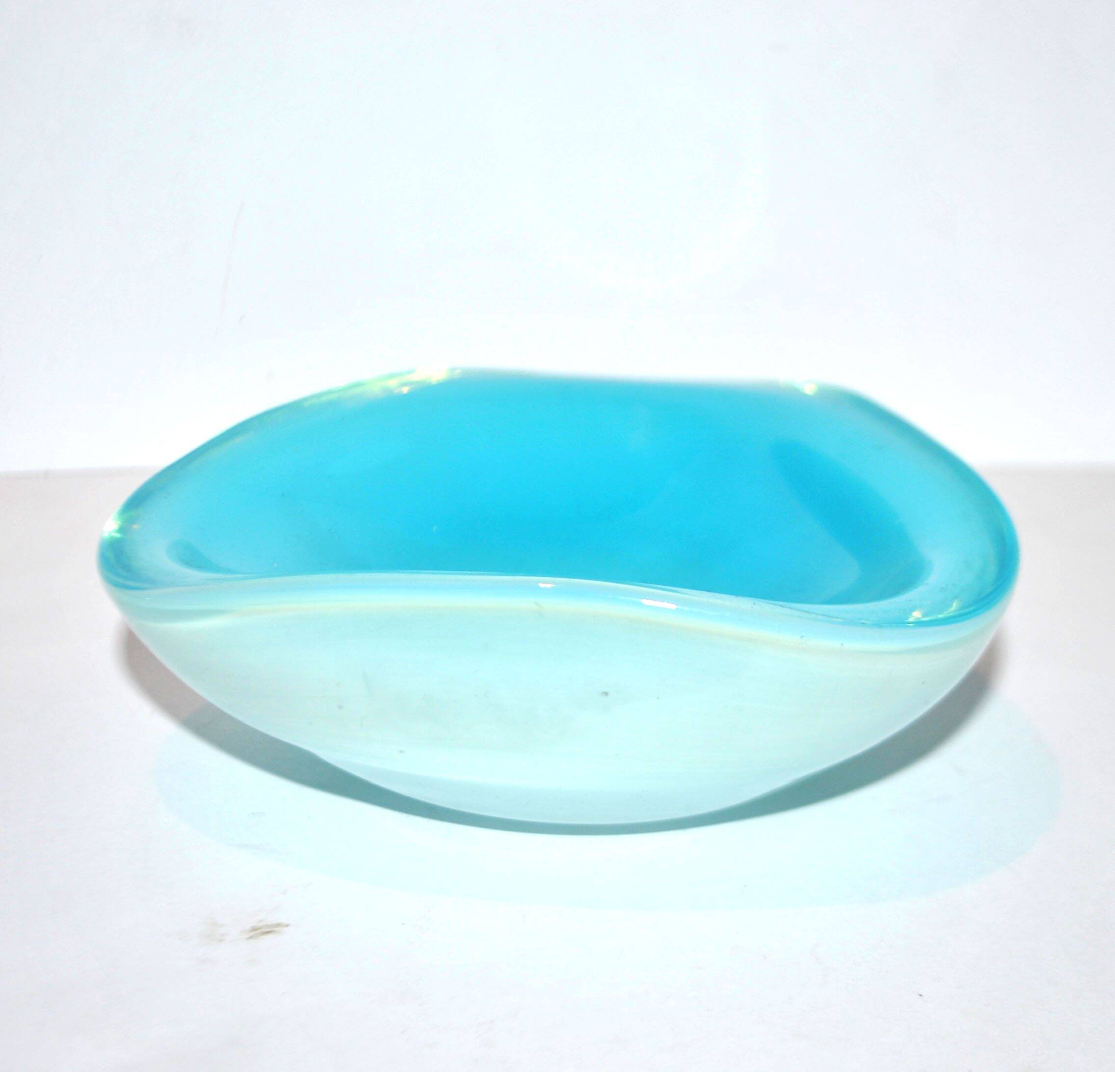 Murano glass trinket tray, opaline colored glass, 1970s design by Seguso Sommerso