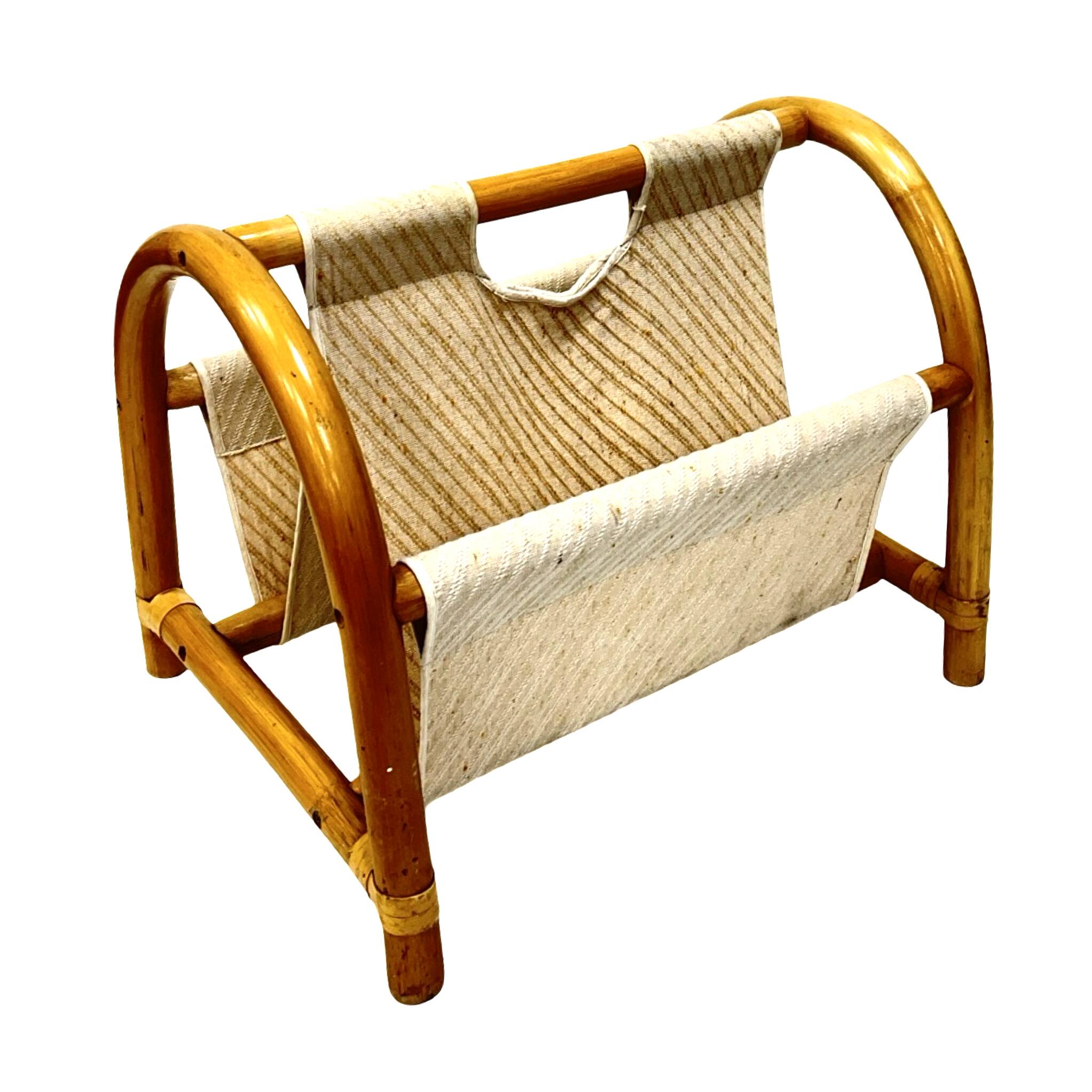 Vintage bamboo magazine rack – boho style / Mid-Century Modern, 1970s
