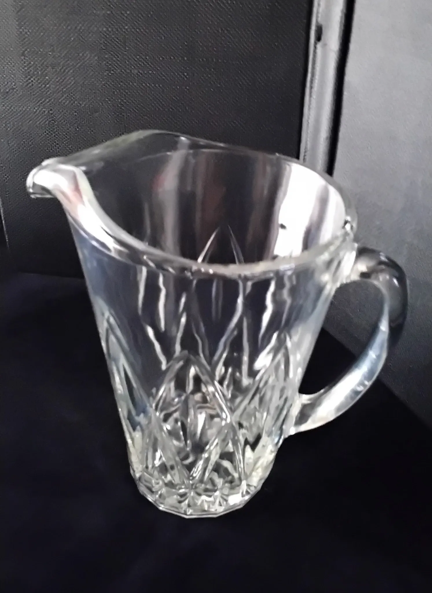 Water carafe, jug, pressed moulded glass pitcher.