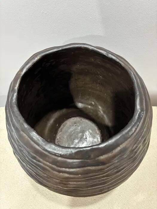 Handmade Ceramic Vase — Textured Bronze Glaze, 1970s