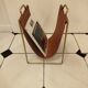 Vintage leather and brass magazine rack – Modernist design 1960s/70s