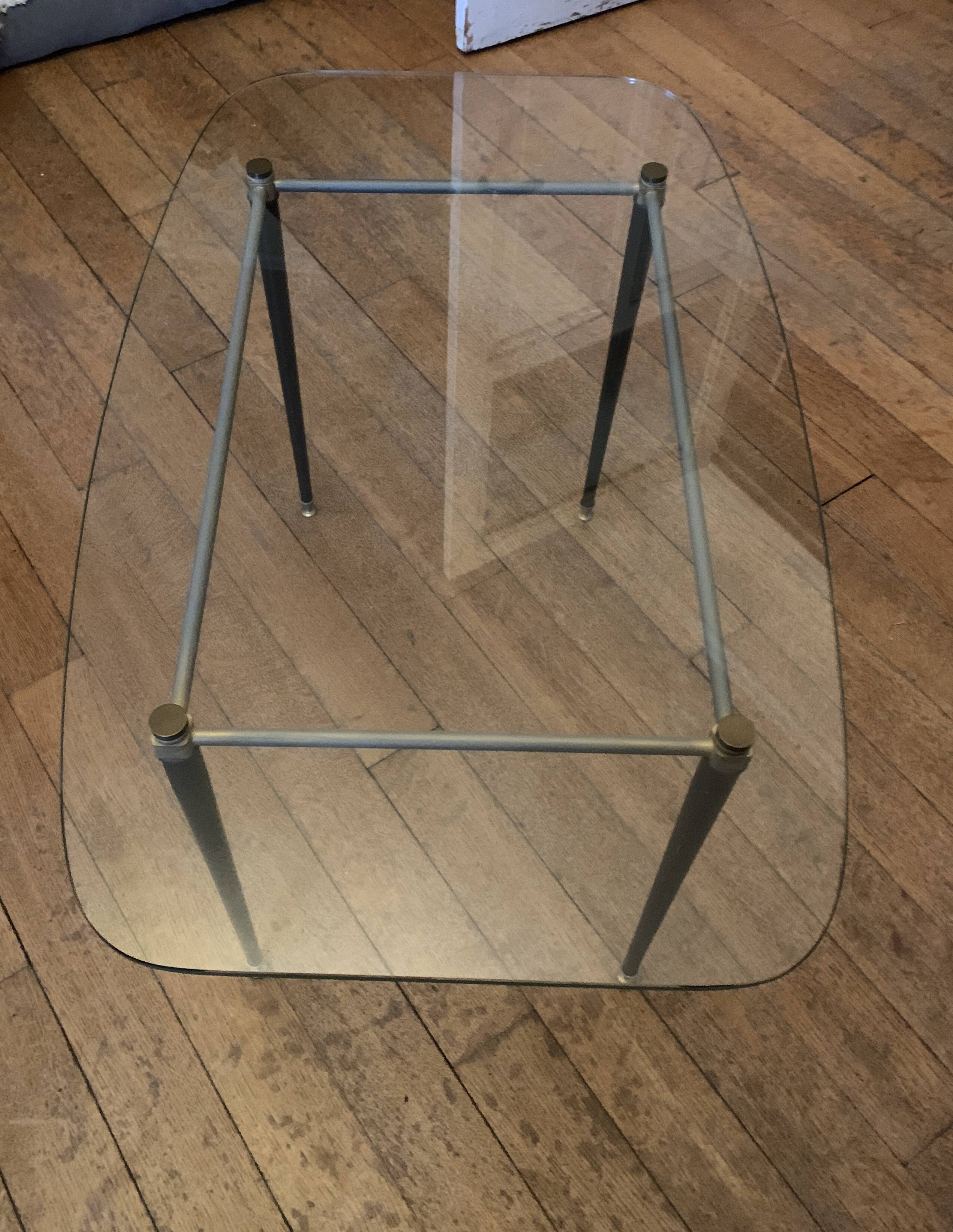 Vintage Oval Glass and Metal Coffee Table