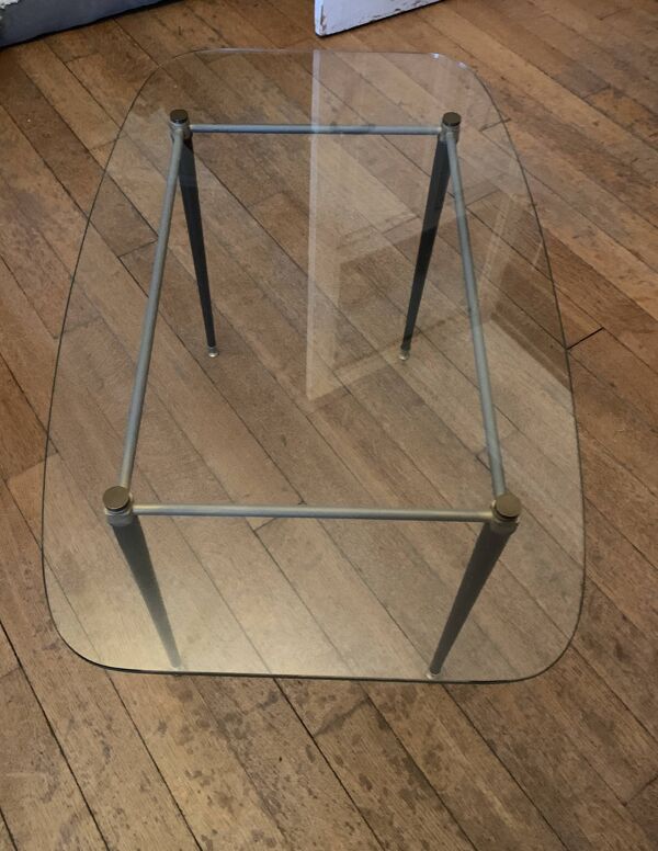 Table basse en verre et métal Vintage ovale