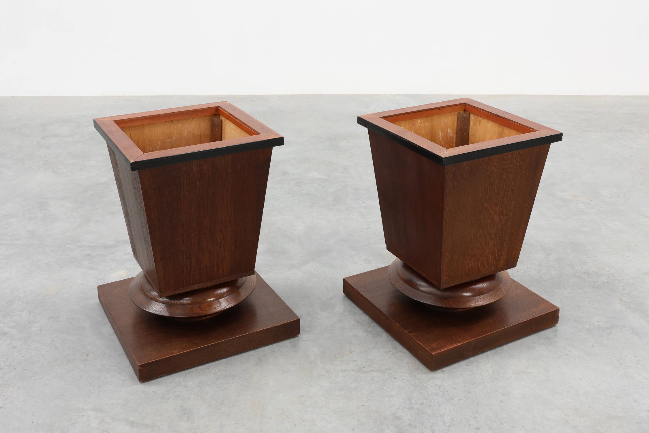 Pair large Art Deco geometric square oak planters, France 1930s